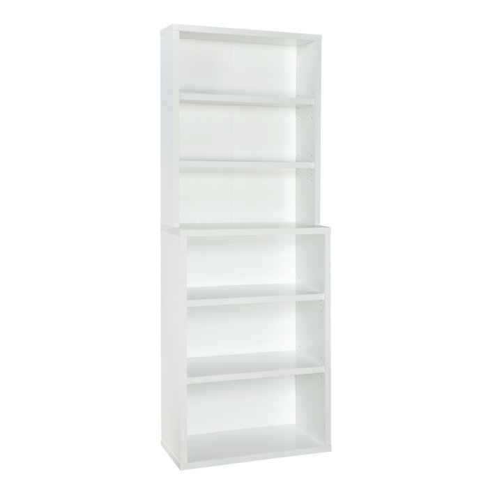 Elegant White 6-Tier Hutch Bookcase with Adjustable Shelves