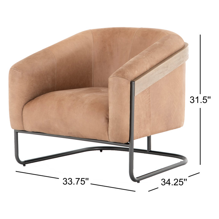 Winchester Beige Traditional Leather Accent Chair with Metal Frame