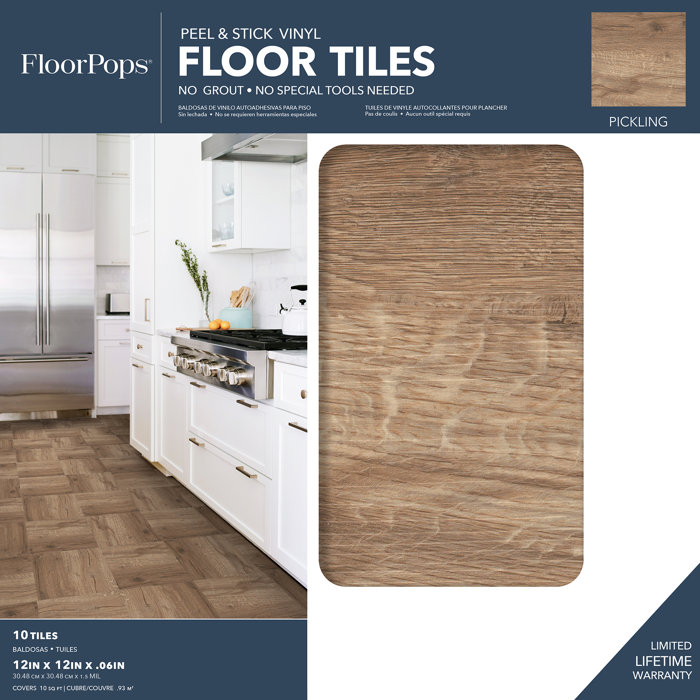 Brown 12'' x 12'' Vinyl Peel and Stick Floor Tiles