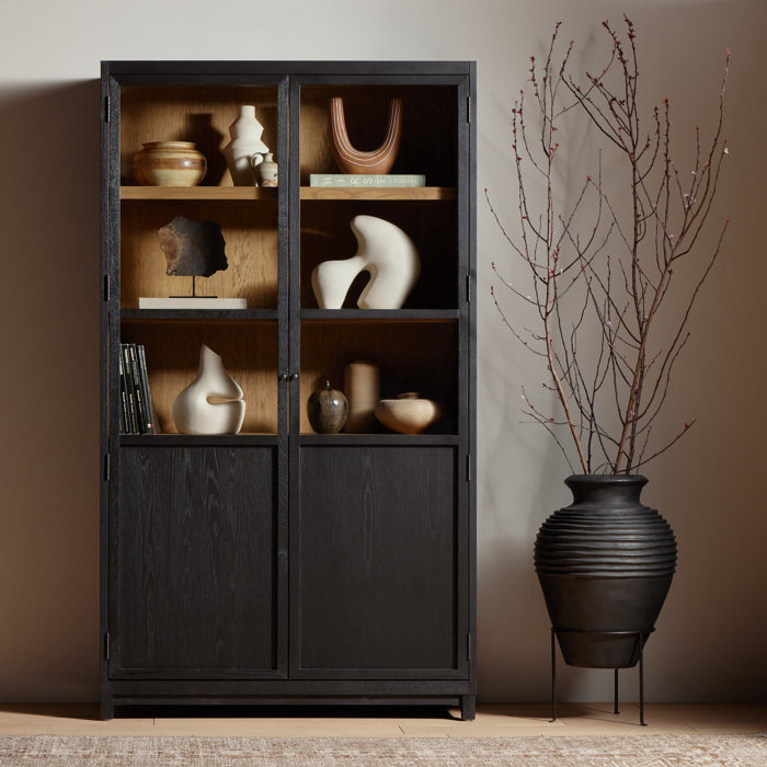Drifted Oak Glass Panel Display Cabinet with Shelves