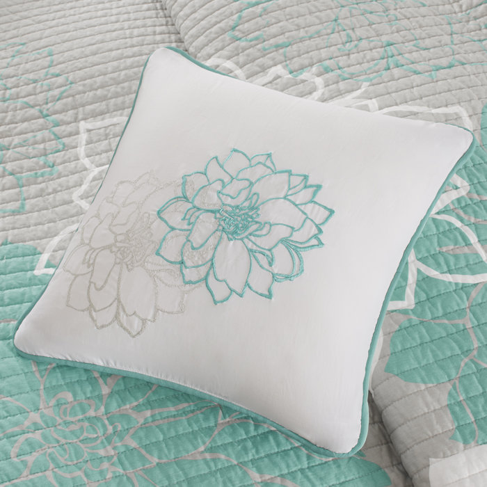 Gray and Aqua Full Cotton Reversible Quilt Set