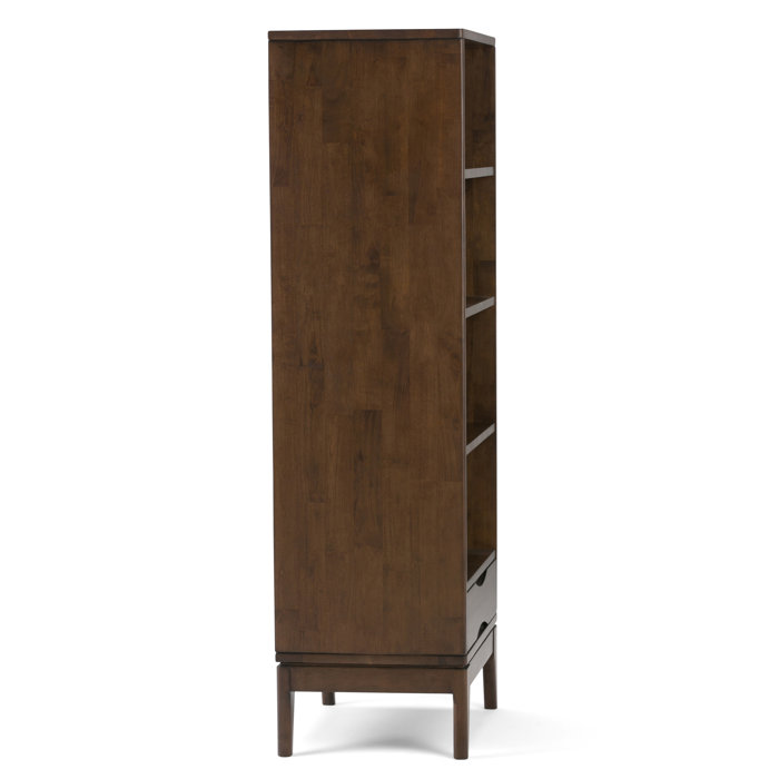 Harper Solid Hardwood Mid-Century Bookcase in Walnut Brown