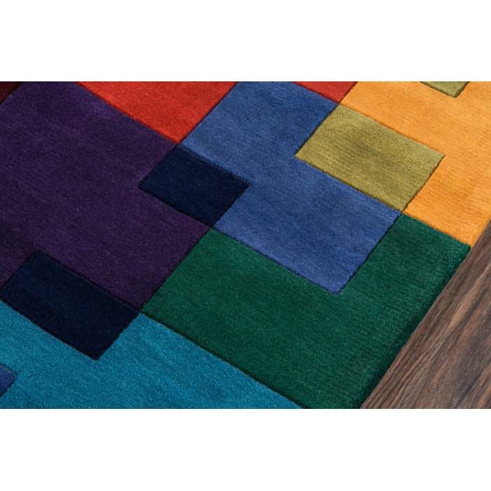Contemporary Hand-Tufted Blue Wool Round Area Rug, 69" Diameter