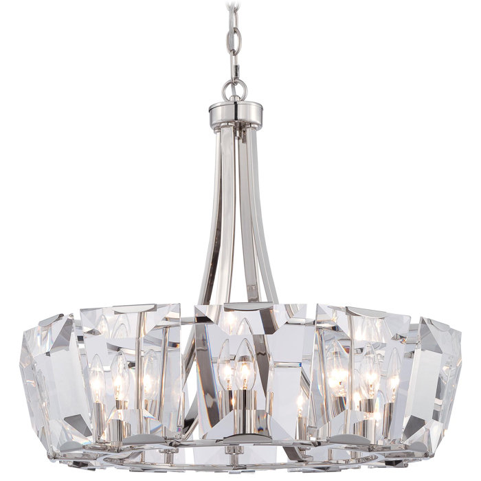 Polished Nickel 12-Light Crystal Candle Chandelier