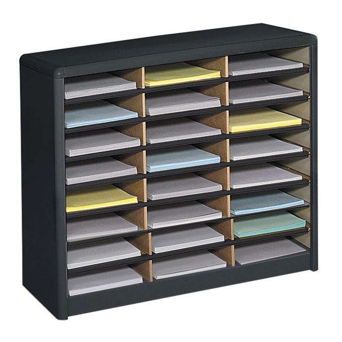 Black Steel and Fiberboard 24-Compartment Letter Sorter