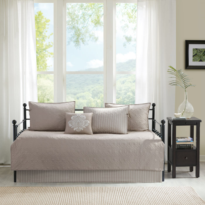 Gray Cotton Twin Reversible Floral Daybed Set