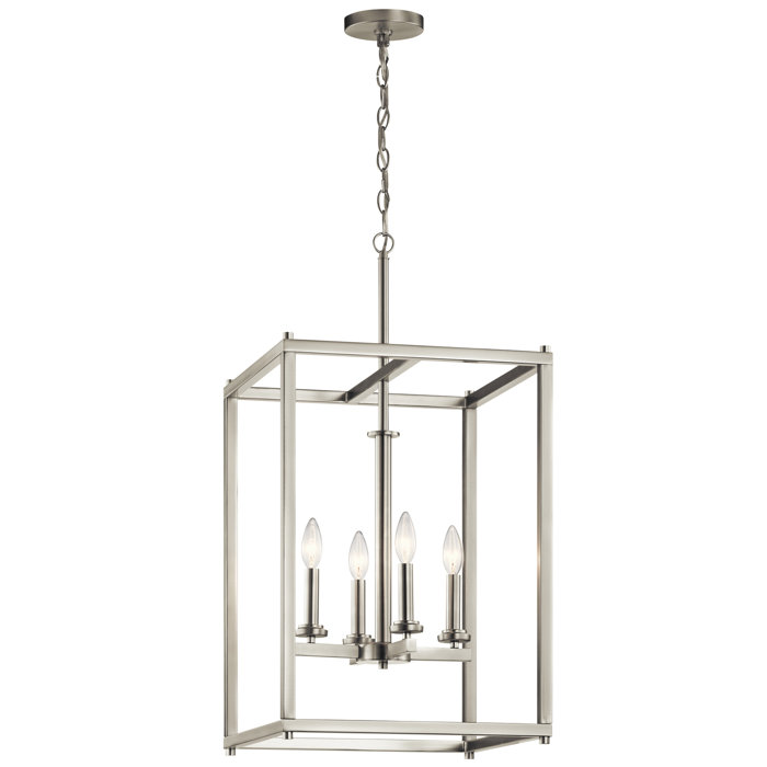 Elegant Brushed Nickel 16'' Square Ambient Chandelier with 4 Lights