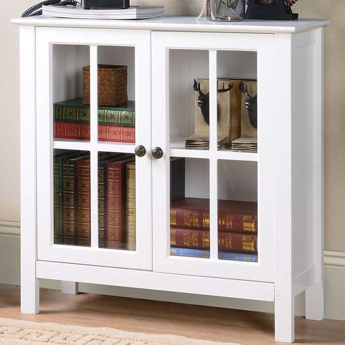 White MDF Glass Door Curio Cabinet with Shelves