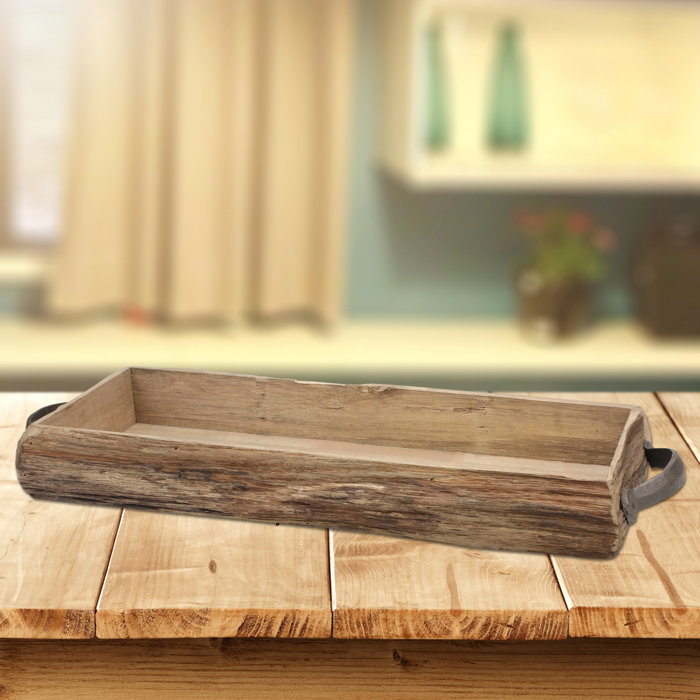 Rustic 21'' Wooden Bark Serving Tray with Metal Handles