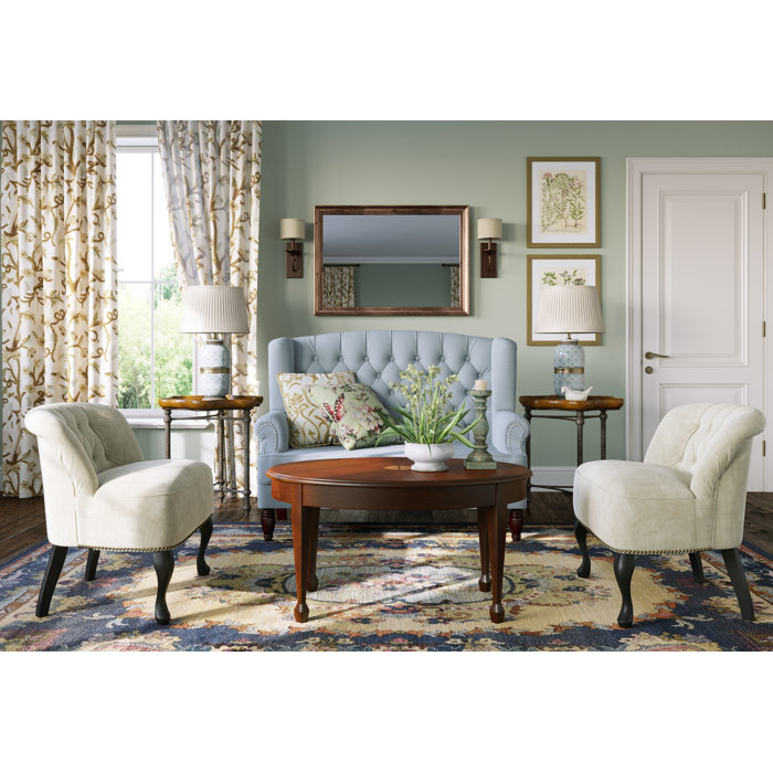Cherry Oval Wood Coffee Table with Maple Inlay
