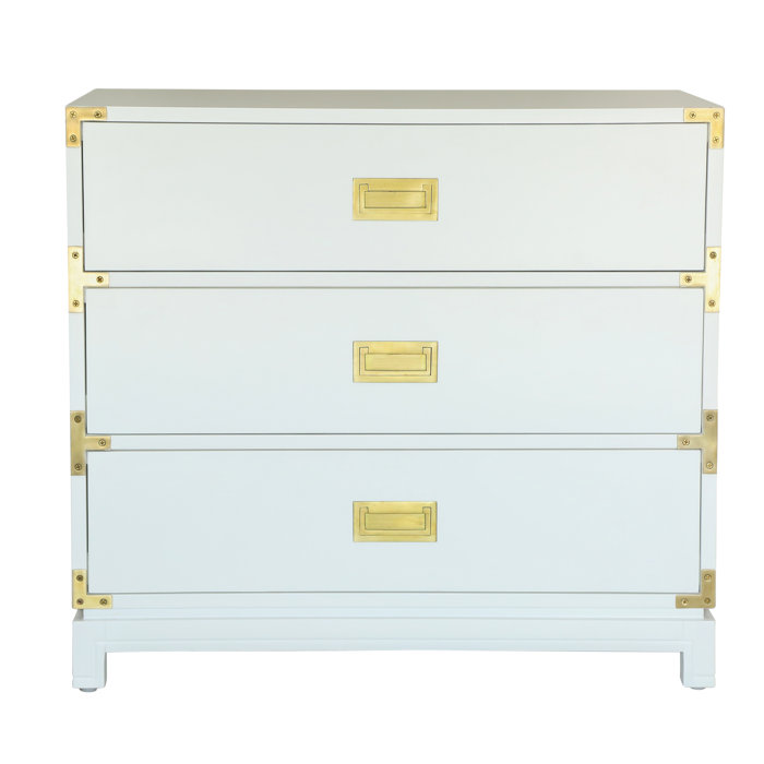 White Satin 3-Drawer Bachelor's Chest with Brass Handles