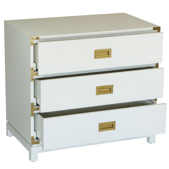 White Satin 3-Drawer Bachelor's Chest with Brass Handles