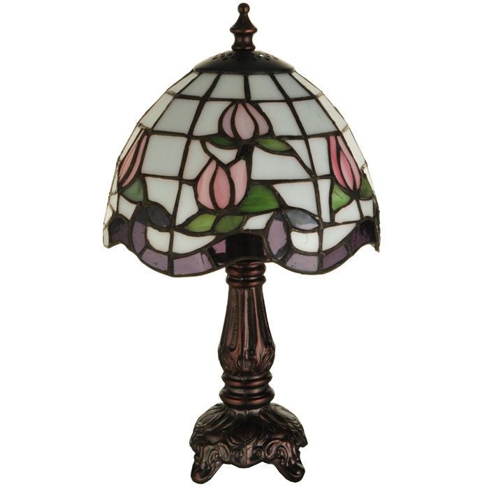 Meyda 12" Roseborder Buffet Table Lamp with Stained Glass
