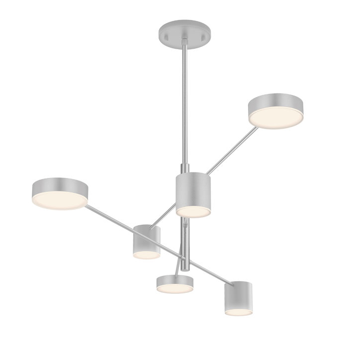 Counterpoint Bright Satin Aluminum 6-Light LED Sputnik Linear Chandelier