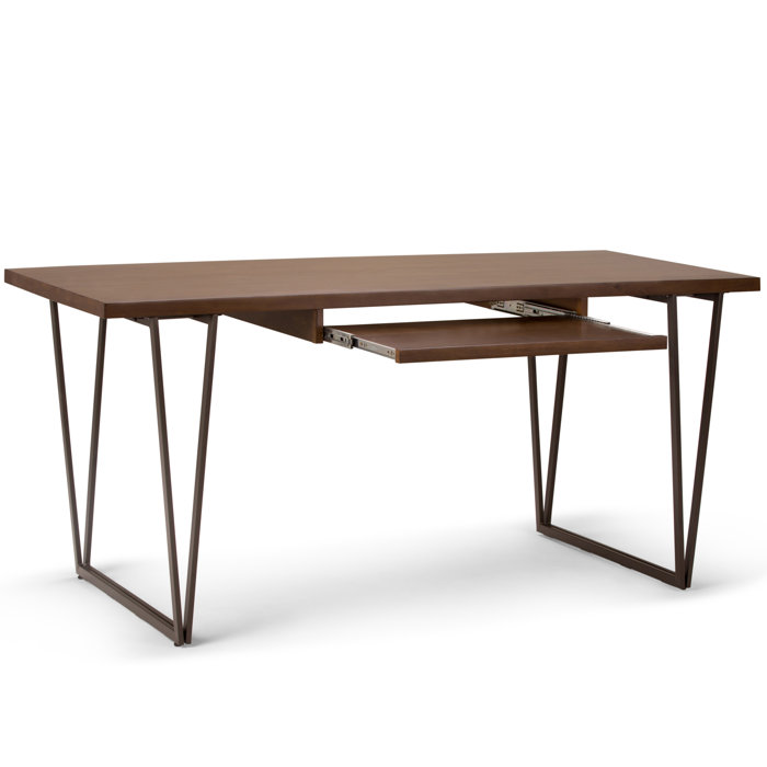 Ryder Natural Aged Brown Solid Pine Industrial Desk with Keyboard Tray
