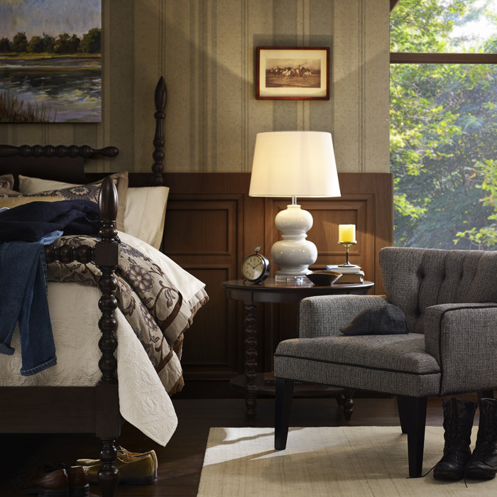 Beckett Deep Brown Acacia Queen Poster Bed with Rolling Pin Headboard