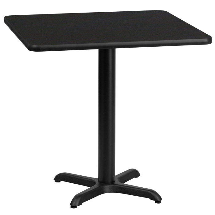 Black Square Laminate Dining Height Table with Pedestal Base