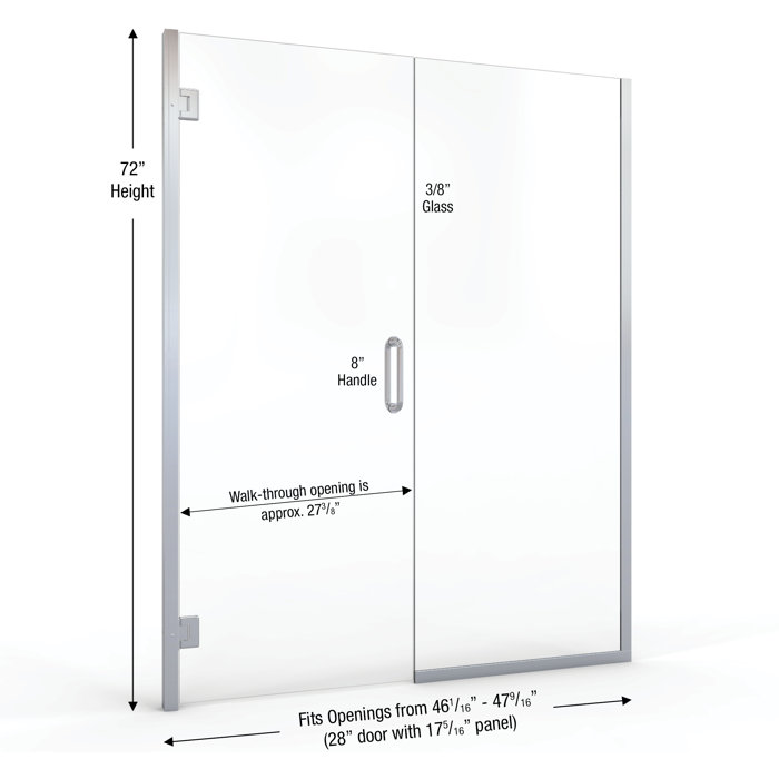 Coppia 46" Clear Glass Frameless Hinged Shower Door