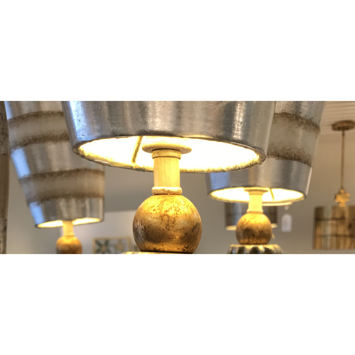 Cream Patina and Silver 5-Light Crystal Chandelier