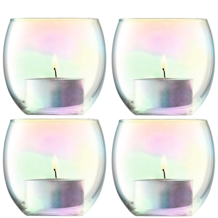 Iridescent Pearl Lustre Glass Candle Holder Set
