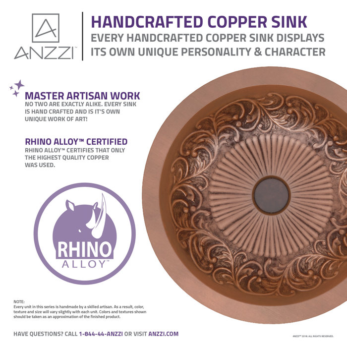 17'' Round Polished Copper Above-Counter Bathroom Sink
