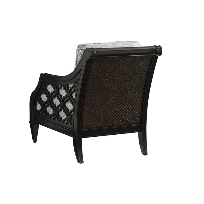 Mahogany Wood Striped Gray Cushion Armchair with Down Fill