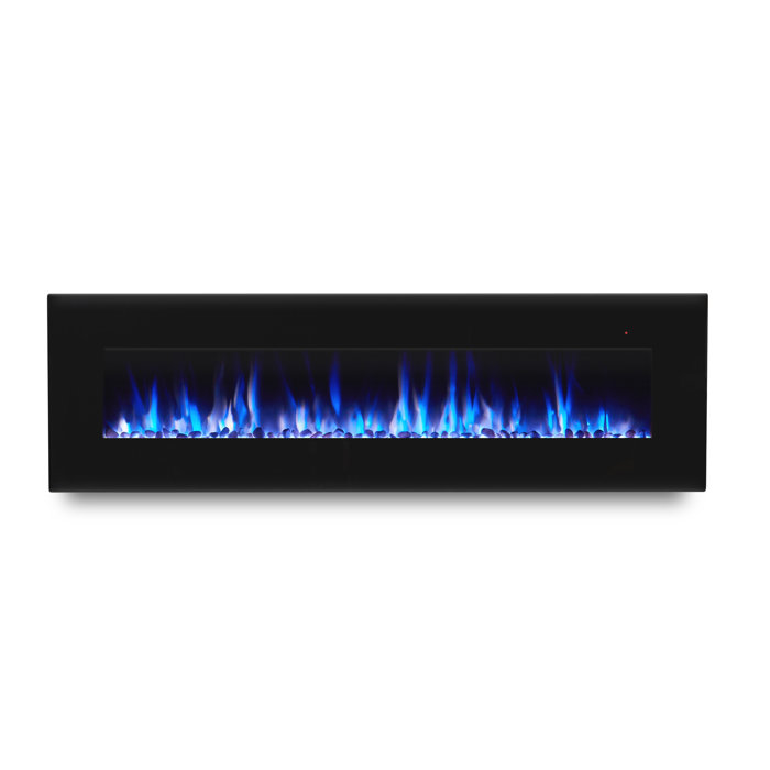 Corretto 72" Black Wall Mounted Electric Fireplace with Mantel