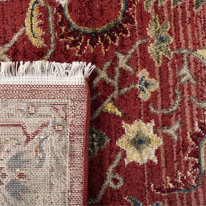 Ines Red and Beige Hand-knotted Synthetic Runner Rug
