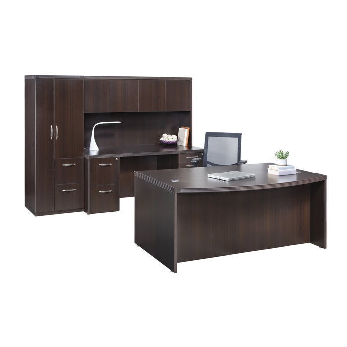 Mocha Wood Executive Desk with Drawer and Nickel Accents