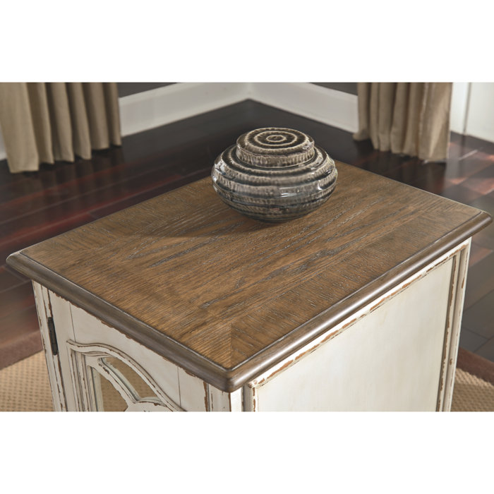 Antiqued Two-Tone Mirrored Cottage End Table with Storage