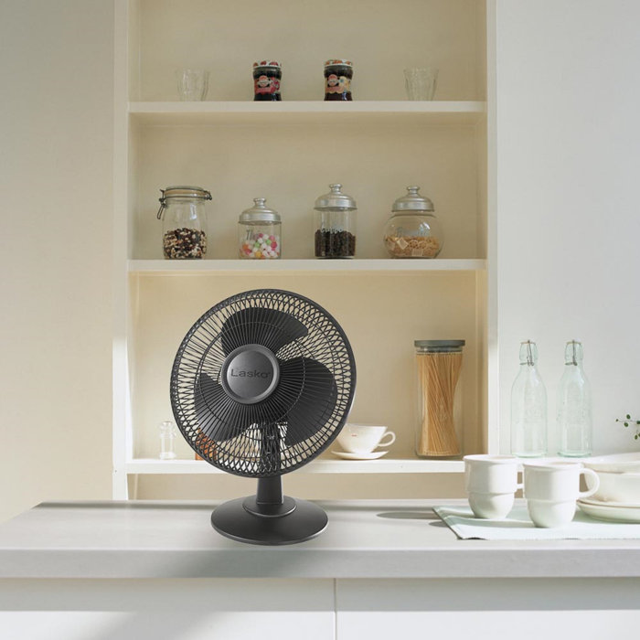 Lasko 12" Black Oscillating Desk Fan with 3 Speeds and Tilt Head