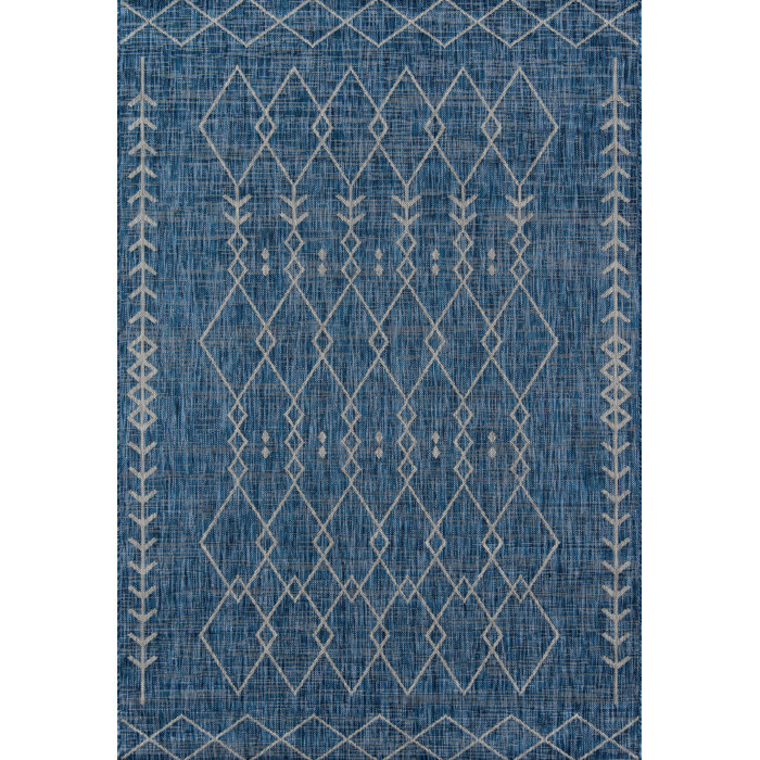 Monaco Blue Geometric Indoor/Outdoor Easy-Care Rug, 3'3" x 5'