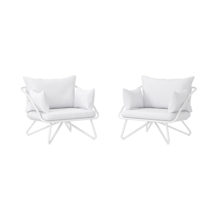 Teddi White Powder Coated Steel Outdoor Lounge Chair Pair with Cushions