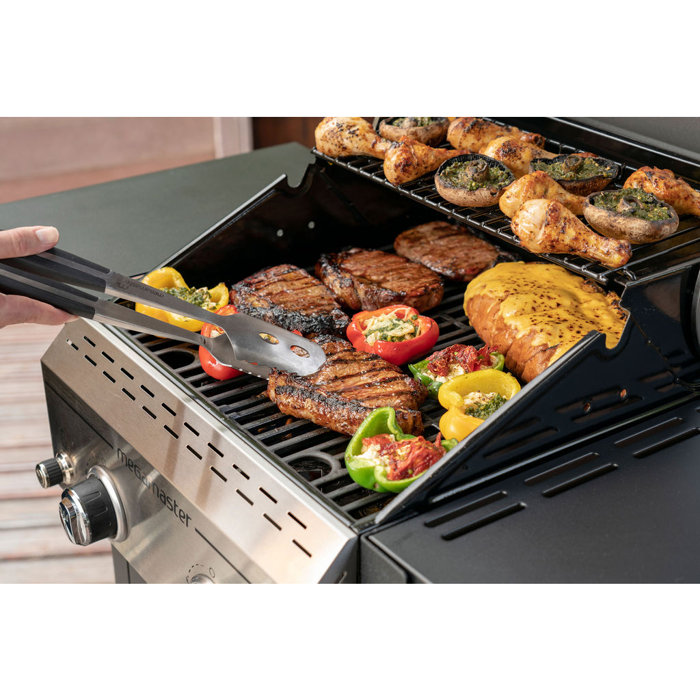 Megamaster 2-Burner Stainless Steel Propane Gas Grill with Foldable Side Tables