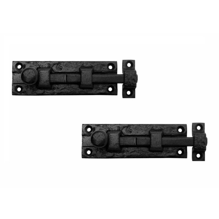 Black Wrought Iron 4" Slide Bolt Door Latch Set