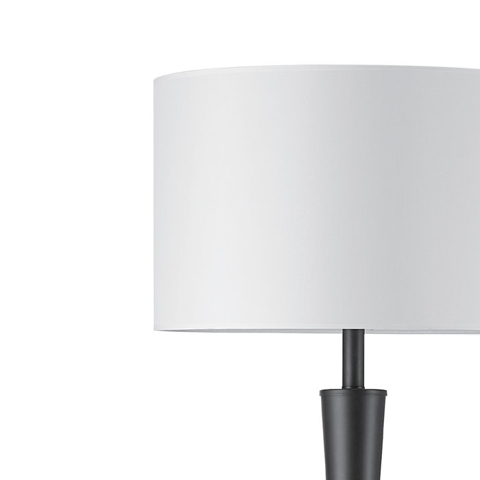 Matte Black 70" Modern Floor Lamp with White Fabric Drum Shade