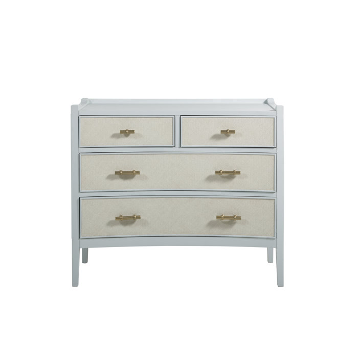 Jane Coastal White 4-Drawer Seagrass Dresser with Golden Hardware