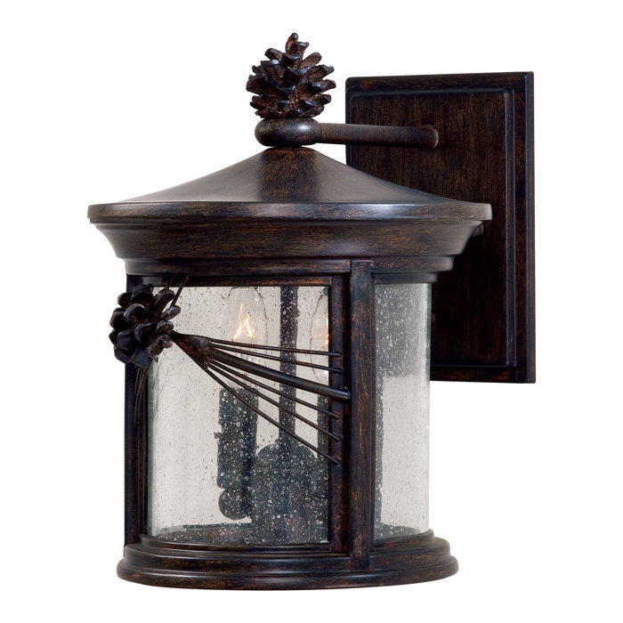 Rustic Iron Oxide 2-Light Outdoor Wall Lantern with Seedy Glass