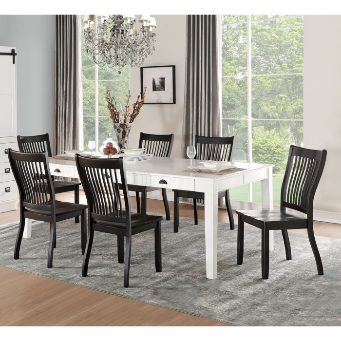 Elegant Renske Black Wooden Side Chair with Slatted Backrest, Set of 2