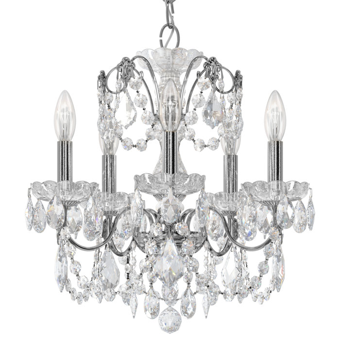 Elegant Century 5-Light Polished Silver Crystal Chandelier