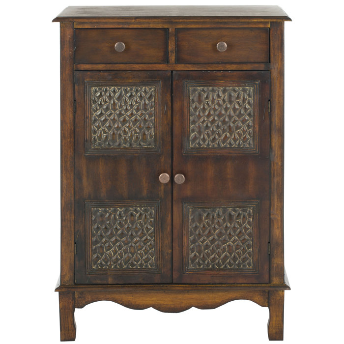 Herbert Dark Brown Solid Birch Accent Cabinet with Brass Knobs