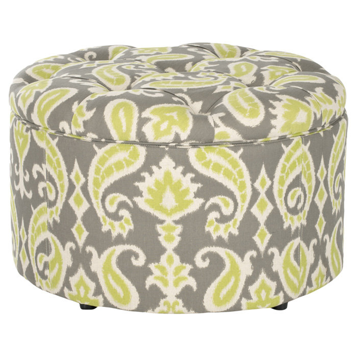 Ikat Grass Green Tufted Round Storage Ottoman
