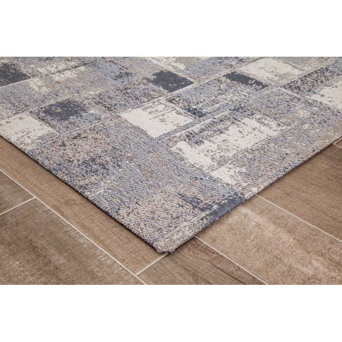 Gray and Cream Rectangular PVC and Polyester Chair Mat