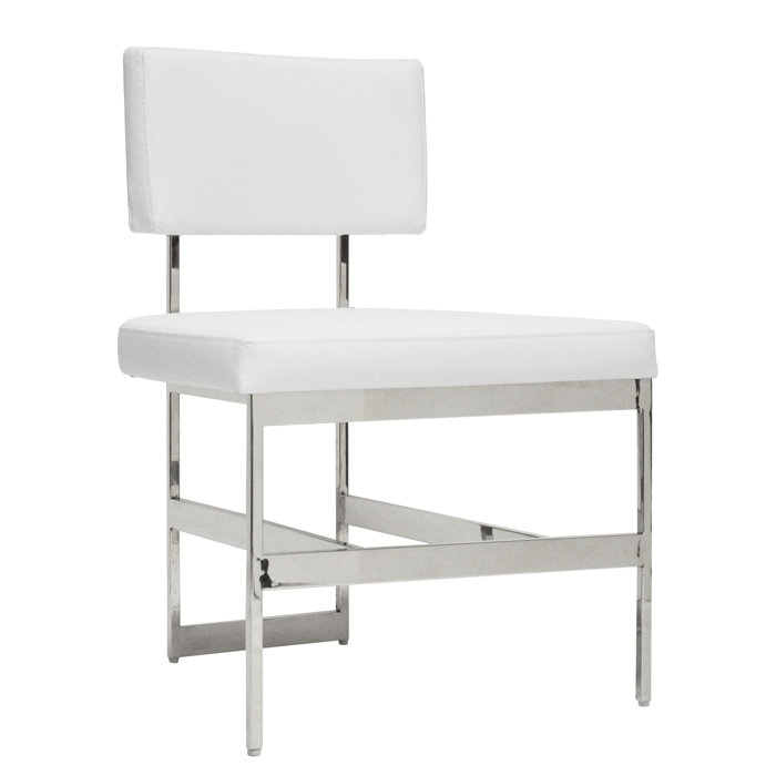 Grey Upholstered Metal Side Chair with Silver Frame