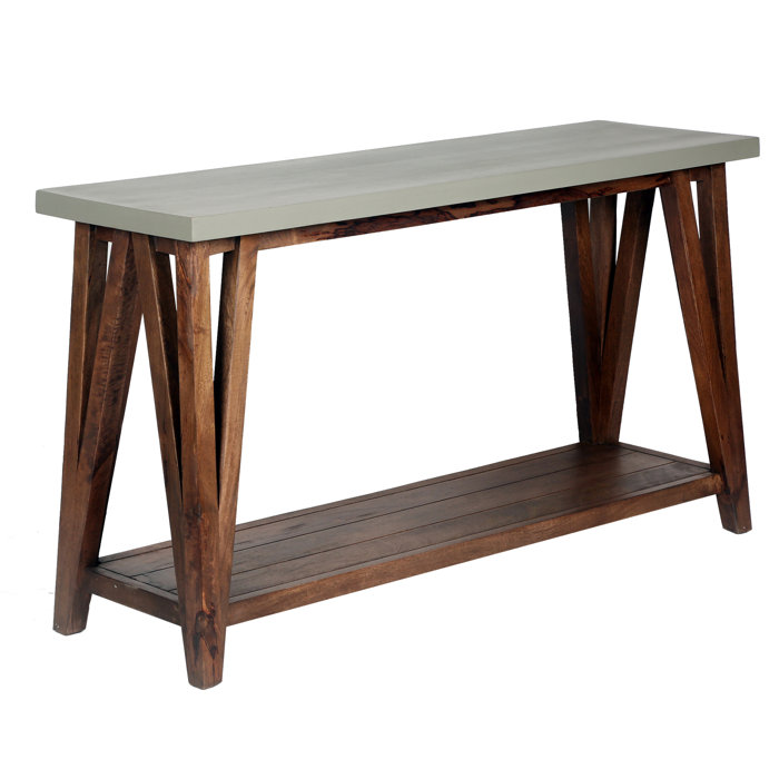 Modern Loft 56" Wood and Concrete-Coated Console Table with Storage