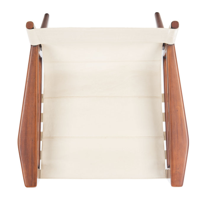 Culkin White Leather and Mahogany Wood Sling Chair