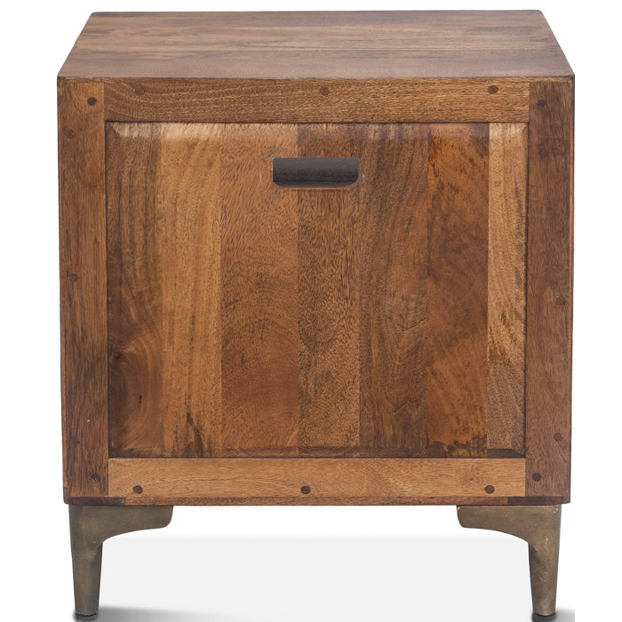 Santa Cruz Hand-Carved Mango Wood 2-Drawer Nightstand with Bronze Accents