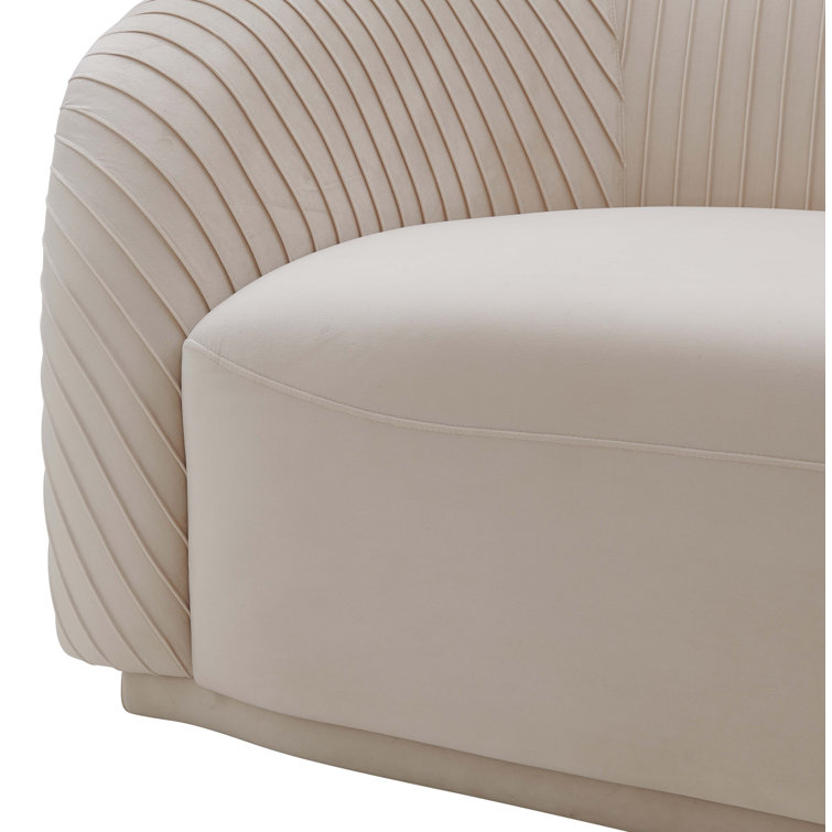 Beige Velvet Rolled Arm Contemporary Sofa
