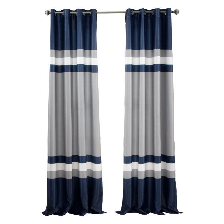 Navy and Gray Stripe Blackout Grommet Curtains, 52"W x 84"L