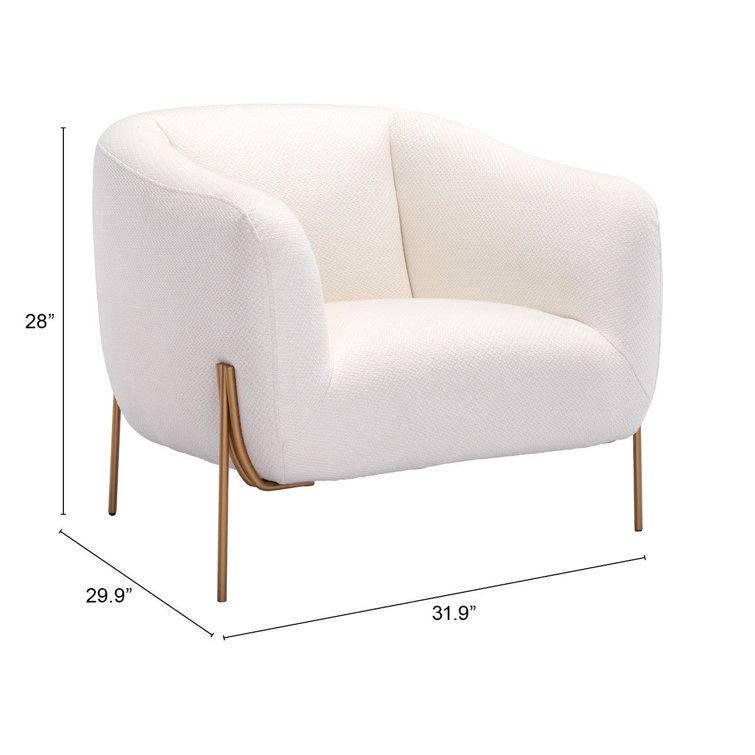 Ivory Elegance 31" Modern Metal Arm Chair with Gold Frame